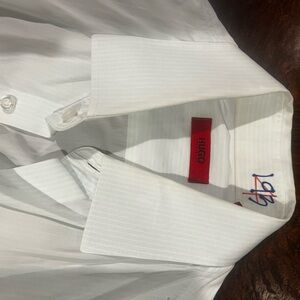 HUGO Crisp White Dress Shirt for Men w subtle white texture